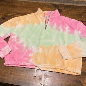 Dreamsicle Sweater Womens Tie Dyed Pastel Cropped Quarter Zip Sweatshirt Size M